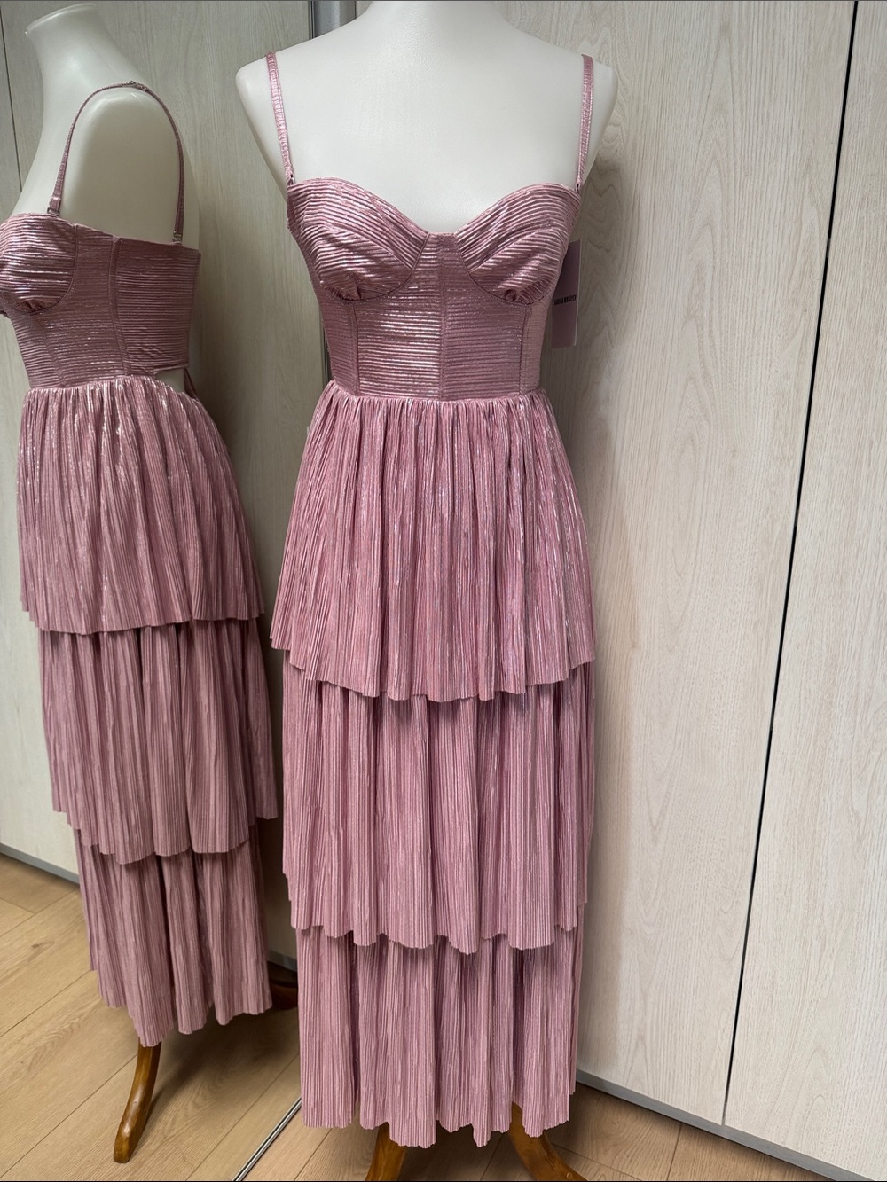 Women's Tiered Pleated Dusty Rose Maxi Dress